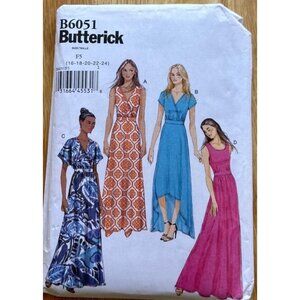 Butterick B6051 Dress Sewing Pattern F5 (16–24) Maxi Wrap V-Neck Uncut